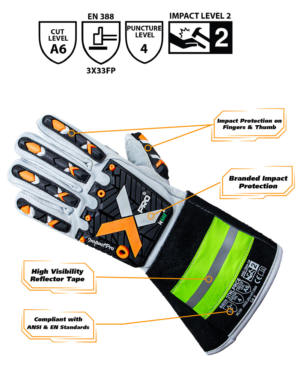 XPRO® 3TNLPRC6 Heavy Duty Tig Welding gloves, Kevlar thread & Lining, Reinforced palm, Impact & Cut Resistant, High visibility