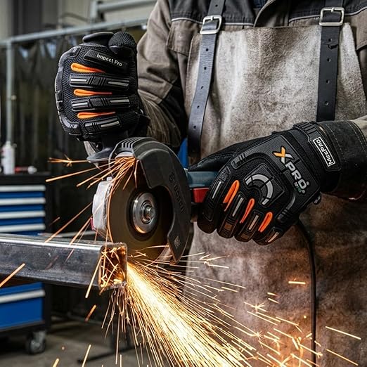 XPRO 16TAV Anti Vibration Impact Resistant Work Gloves, Full Finger, EVA Gel Padding, TPR Protector, Double Stitched, Men