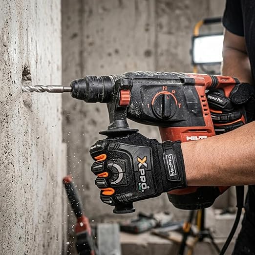 XPRO 16TAV Anti Vibration Impact Resistant Work Gloves, Full Finger, EVA Gel Padding, TPR Protector, Double Stitched, Men
