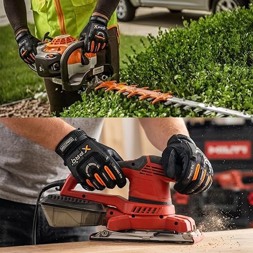 XPRO 16TAV Anti Vibration Impact Resistant Work Gloves, Full Finger, EVA Gel Padding, TPR Protector, Double Stitched, Men