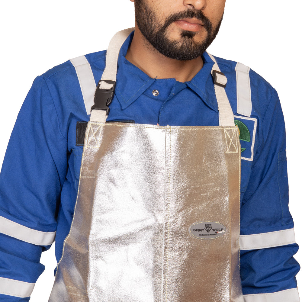 Graywolf Aluminized Leather Kevlar Heat Resistant Apron (1472° F) - Flame Resistant Domestic & Industrial Welding apron for Metal working and Forging 24" X 36"