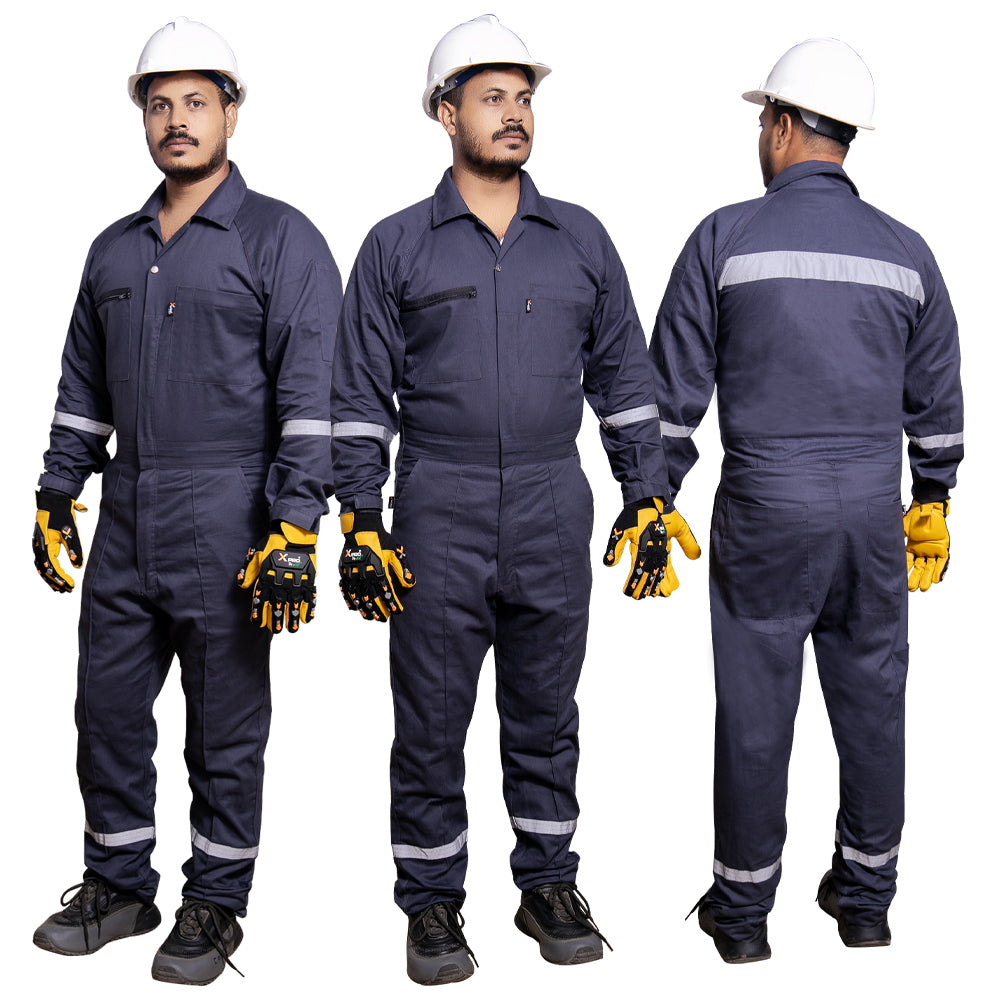 XTEX®-003RBCT 100% Cotton Coverall – Durable Industrial Workwear with Reflective Tape & Multi-Pocket Design