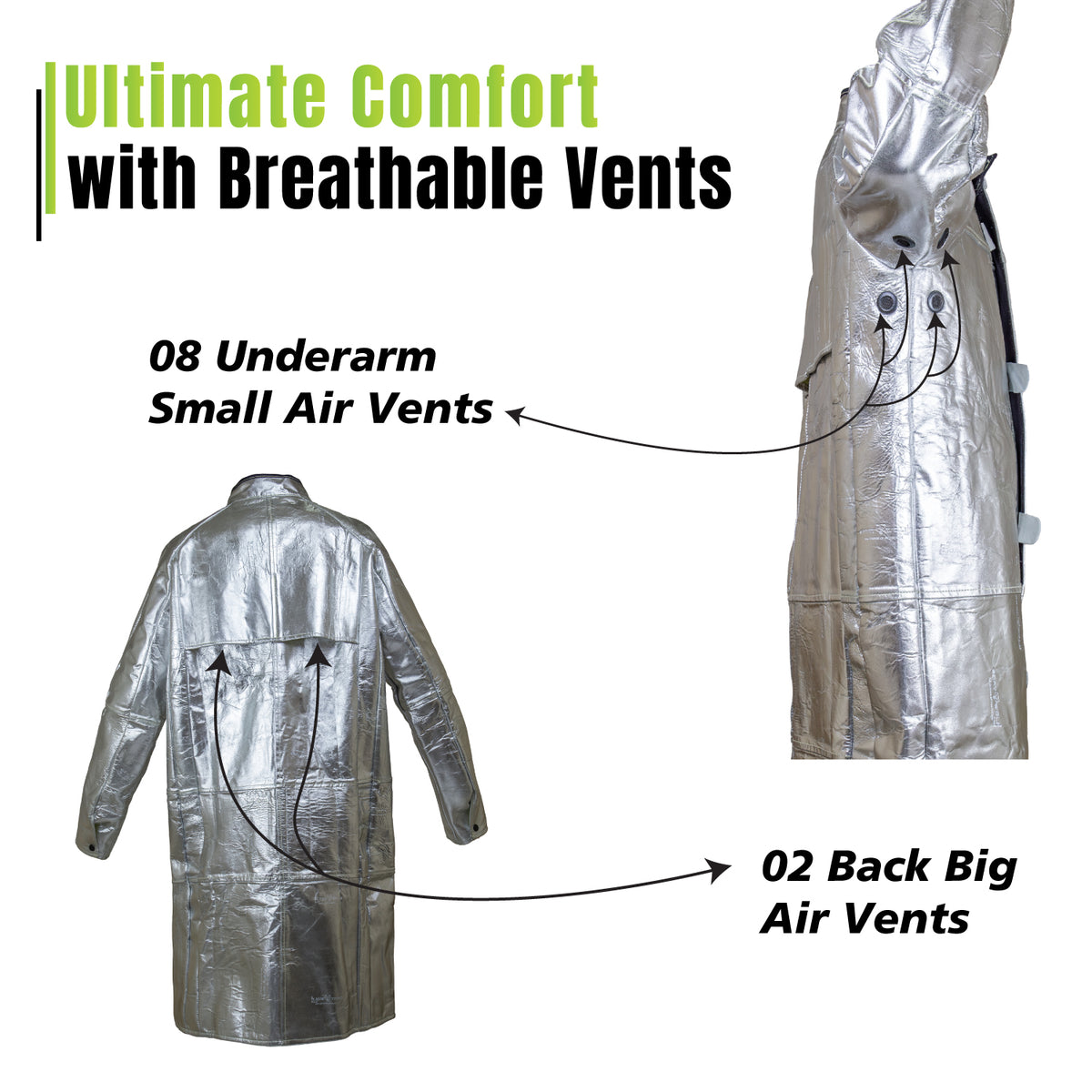 Graywolf Aluminized Kevlar Leather Welding Jacket/Welding Coat, Flame Resistant, Heavy duty (3000° F) Light weight