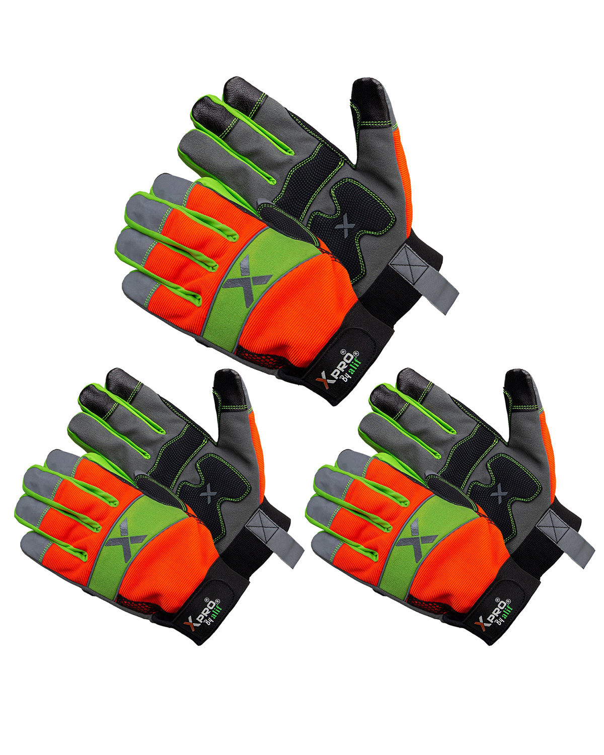 XPRO® 24TSHV Utility Work Gloves, Reflective back glows in dark, Touch Screen, Orange Hi Vis Gloves Flexible Spandex Back Pack of 3