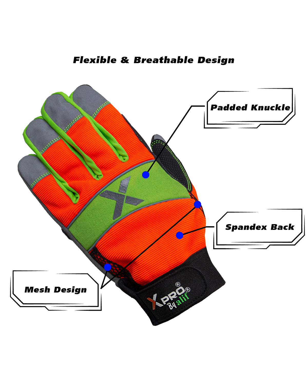 XPRO® 24TSHV Utility Work Gloves, Reflective back glows in dark, Touch Screen, Orange Hi Vis Gloves Flexible Spandex Back Pack of 3