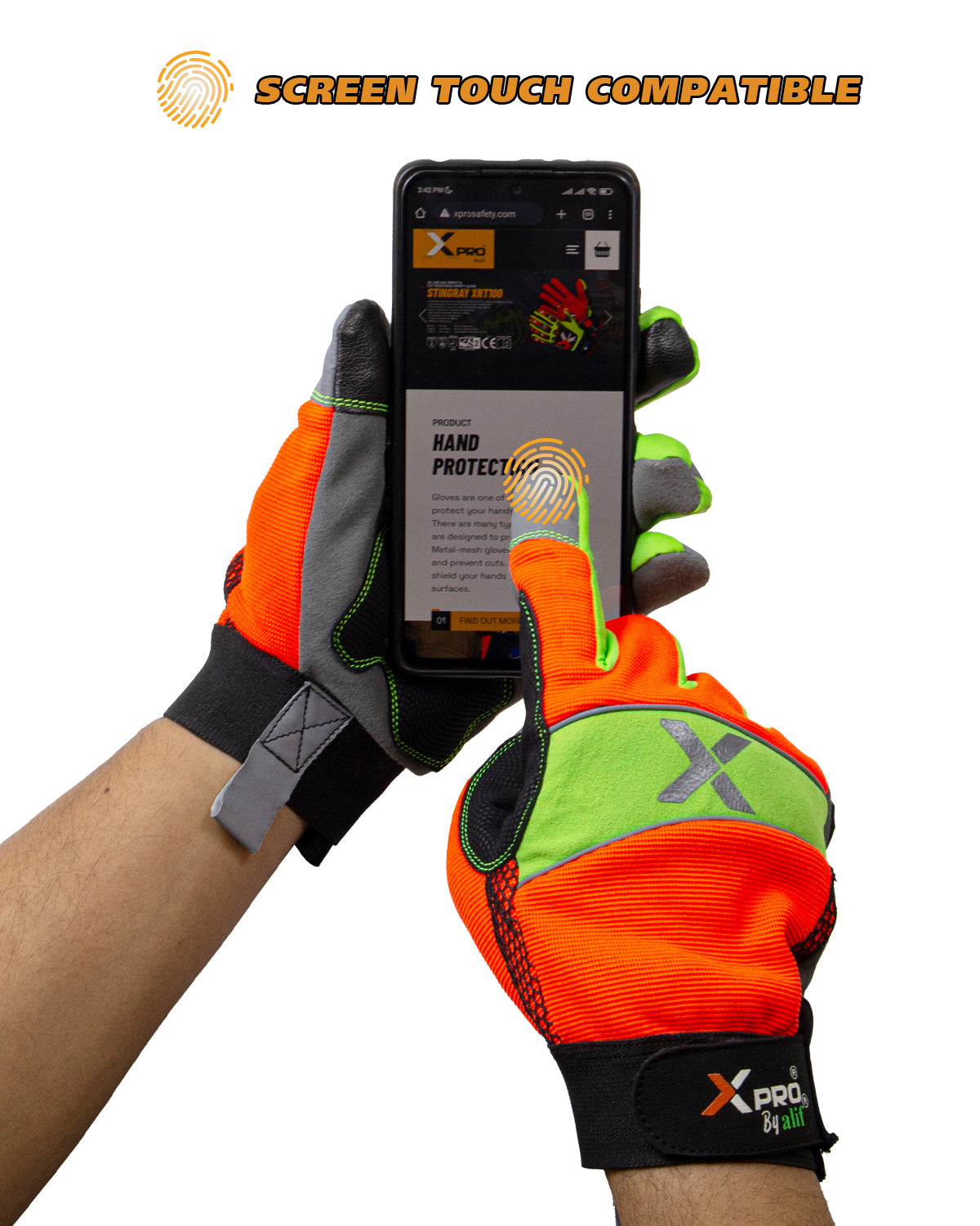 XPRO® 24TSHV Utility Work Gloves, Reflective back glows in dark, Touch Screen, Orange Hi Vis Gloves Flexible Spandex Back